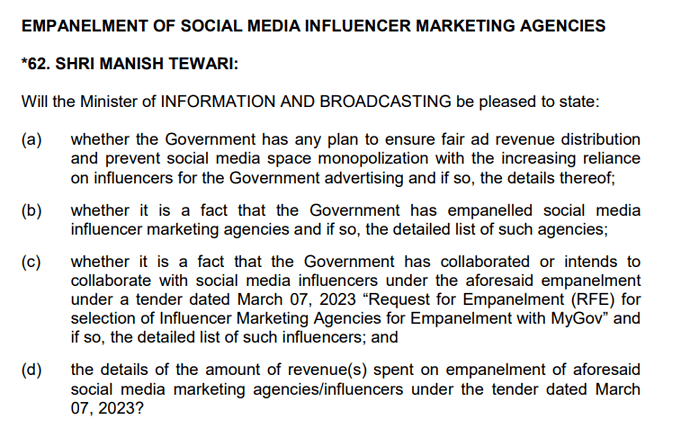 Empanelment of Social Media Agency Question