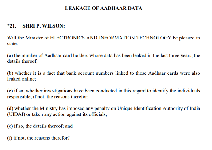 Aadhaar Data Leak Question