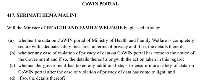 CoWIN Portal Question